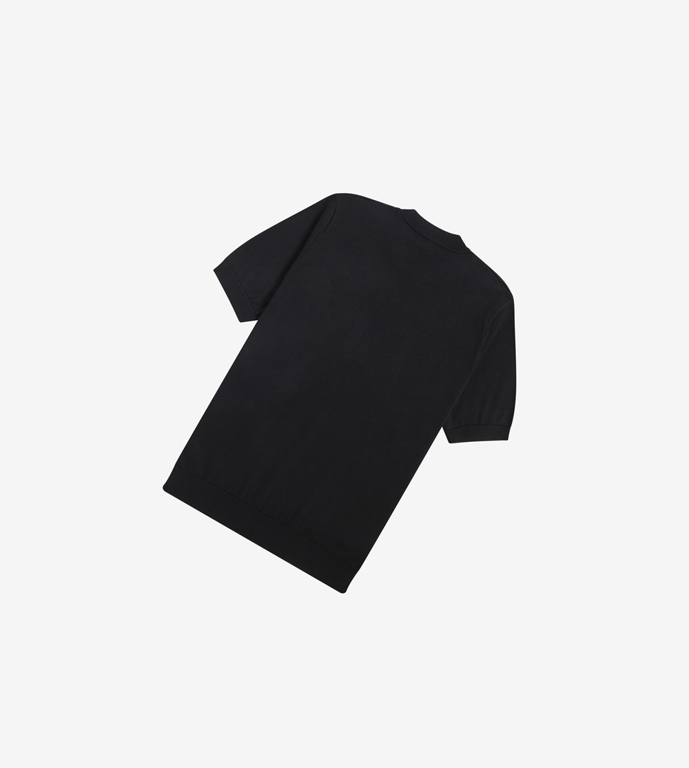 Black Fred Perry Striped Knitted T-Shirt Men's Knitwear | KPXSI-0981