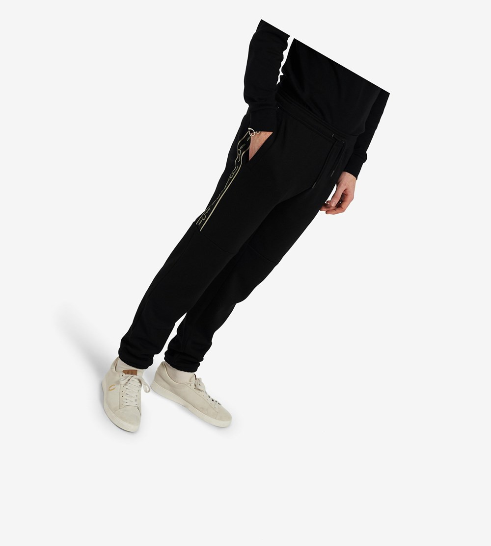 Black Fred Perry Taped Panel Sweat Pants Men\'s Trousers | TQPNS-4658