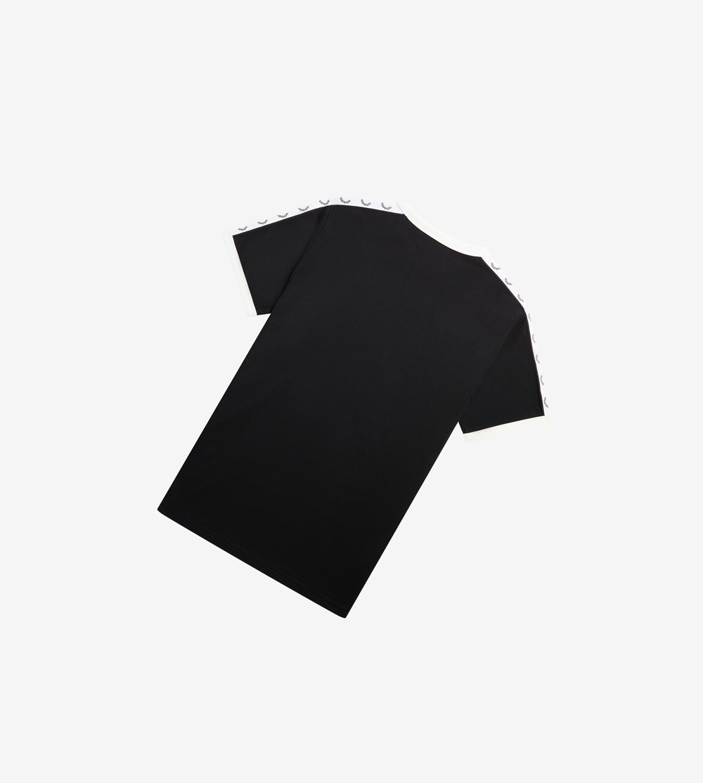 Black Fred Perry Taped Ringer Men's T Shirts | EFHMA-0153