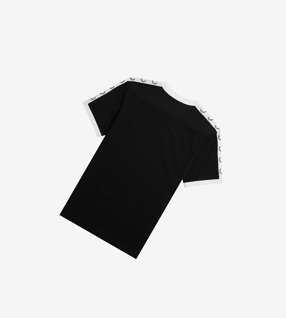 Black Fred Perry Taped Ringer Women's T Shirts & Tops | LKIJC-5710