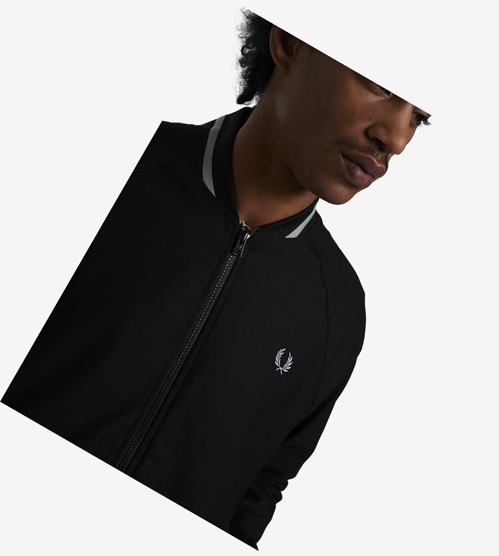 Black Fred Perry Tennis Bomber Jacket Men's Jackets | SNMYA-0694