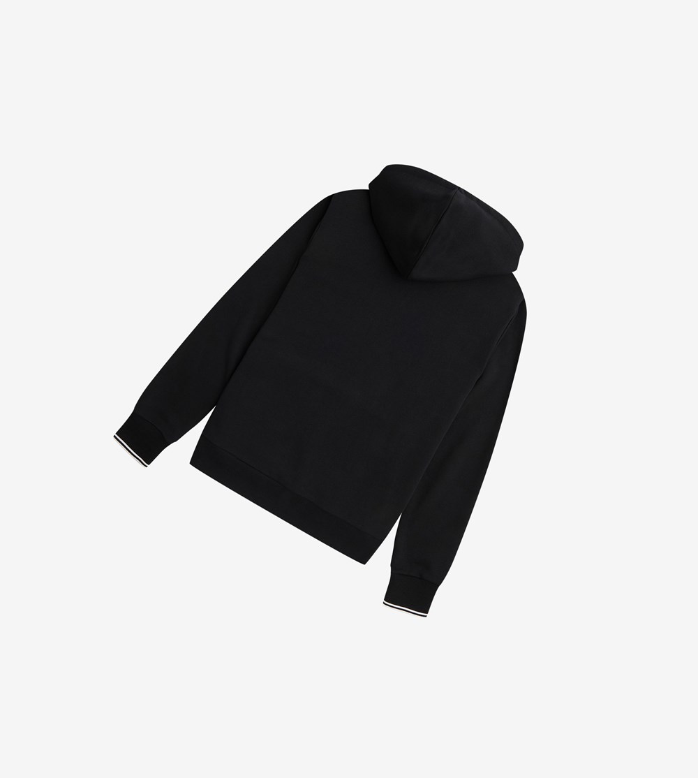 Black Fred Perry Tipped Hooded Men's Sweatshirt | LKAFU-6547