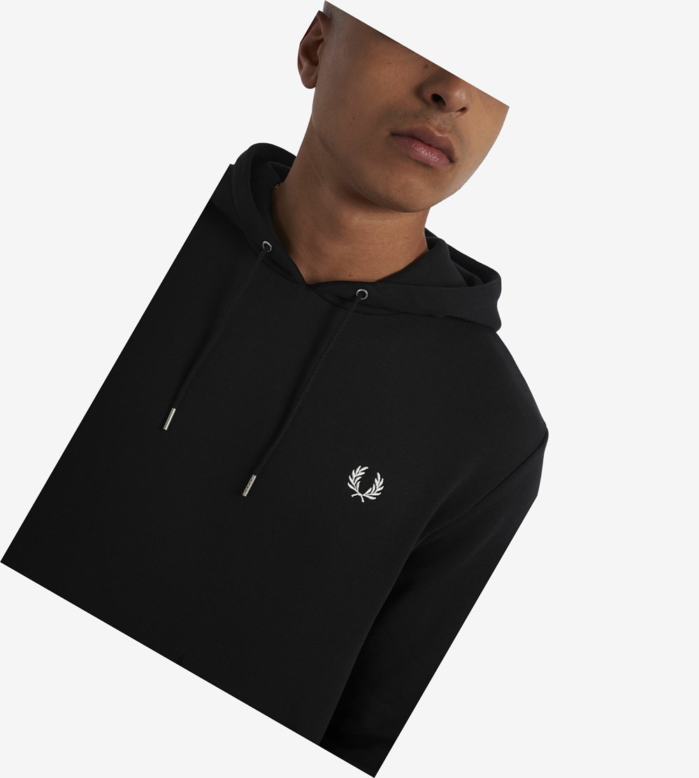 Black Fred Perry Tipped Hooded Men's Sweatshirt | LKAFU-6547