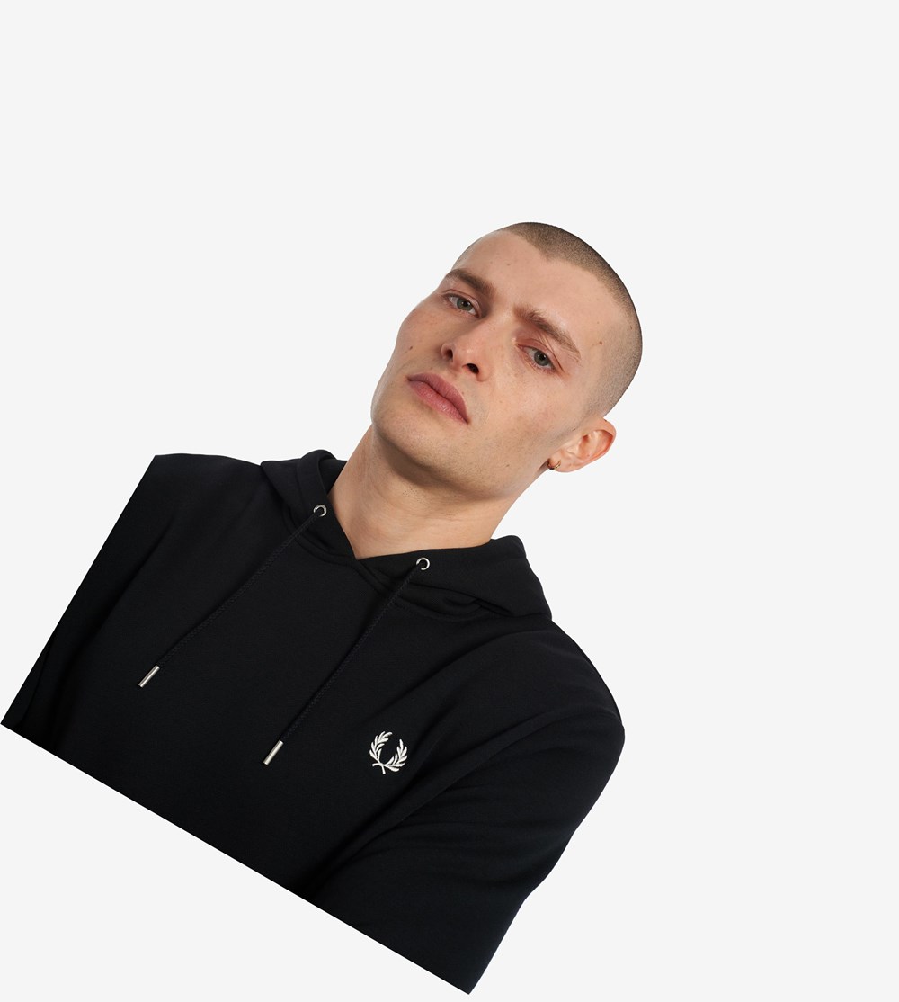 Black Fred Perry Tipped Hooded Men's Sweatshirt | LKAFU-6547