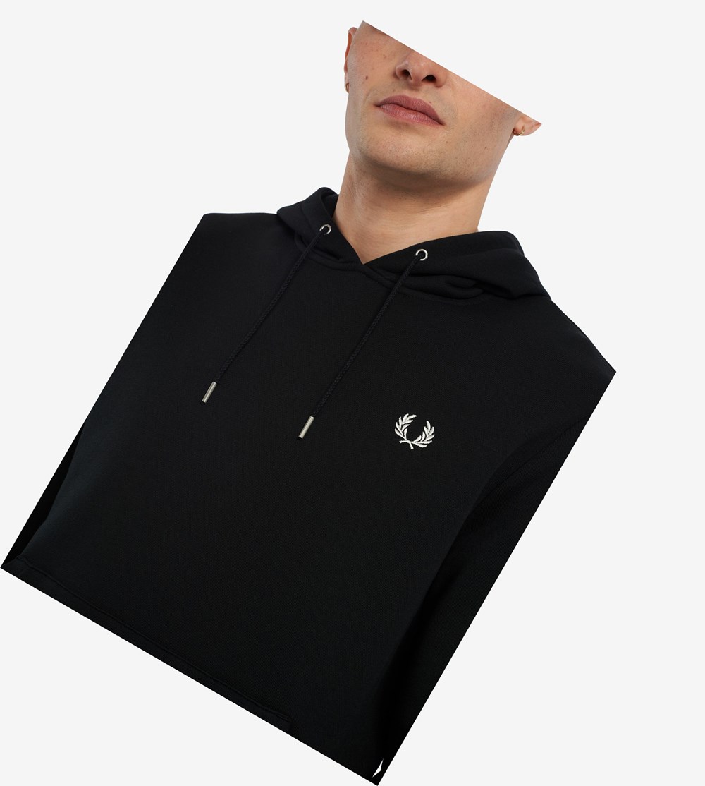 Black Fred Perry Tipped Hooded Men's Sweatshirt | LKAFU-6547