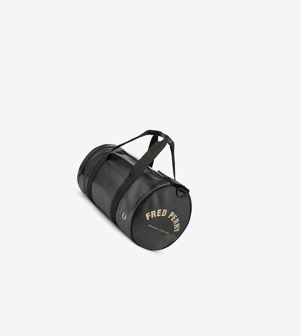 Black Fred Perry Tonal PU Barrel Bag Men's Bags | YTRSK-5918