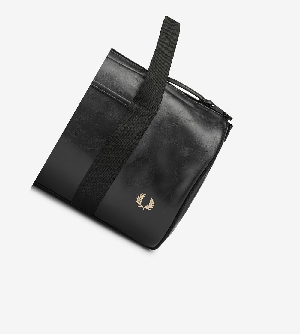 Black Fred Perry Tonal PU Barrel Bag Men's Bags | YTRSK-5918