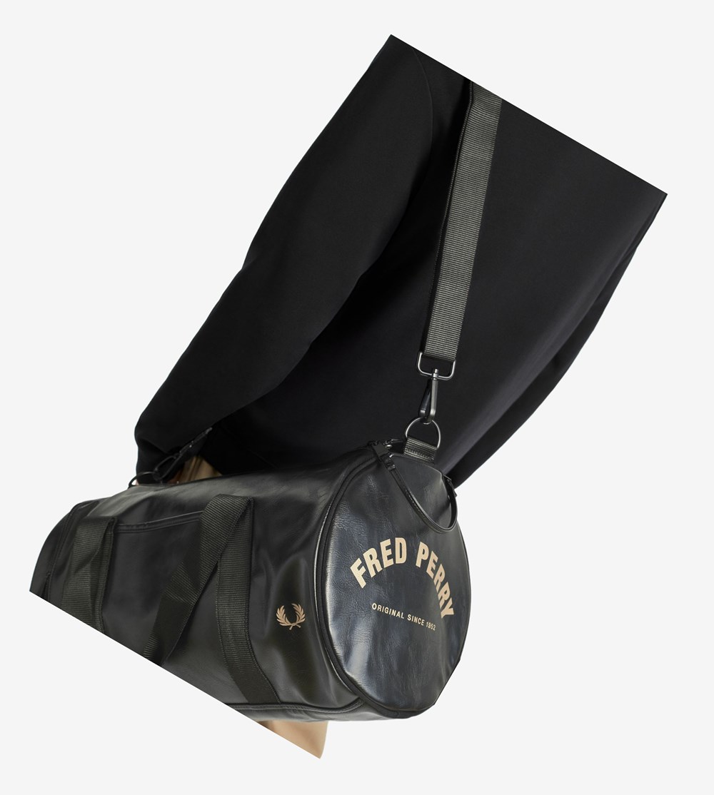 Black Fred Perry Tonal PU Barrel Bag Men's Bags | YTRSK-5918