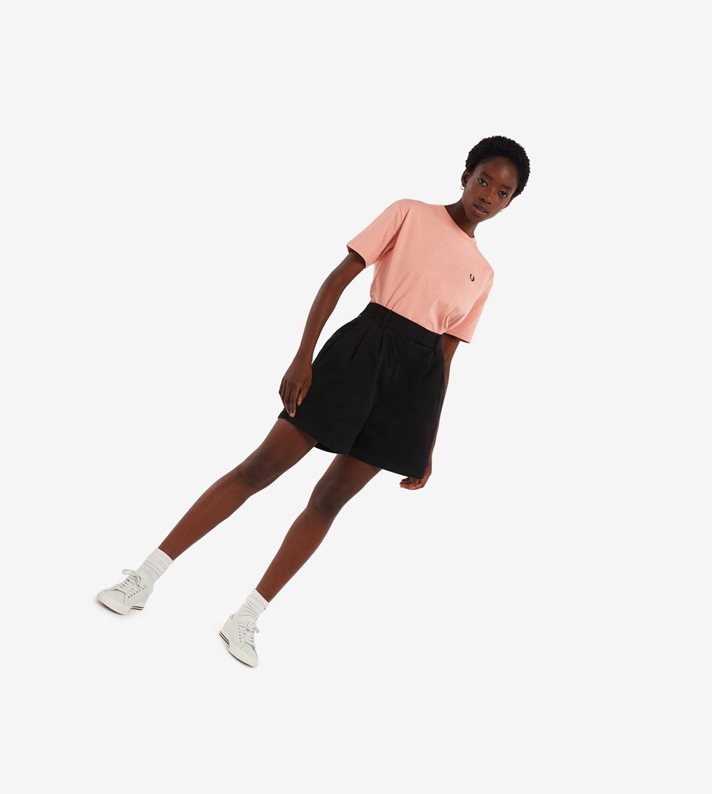 Black Fred Perry Twill Shorts Women's Pants | FLJCD-9721