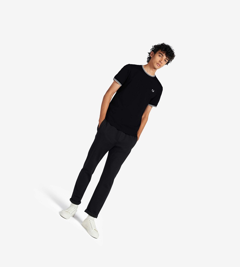 Black Fred Perry Twin Tipped Men\'s T Shirts | TXLCF-2745