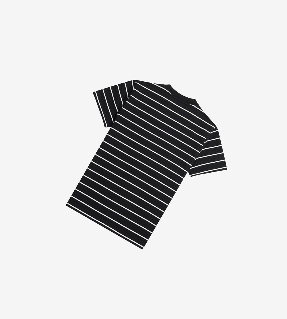 Black Fred Perry Two Colour Stripe Men's T Shirts | LMKJQ-5640