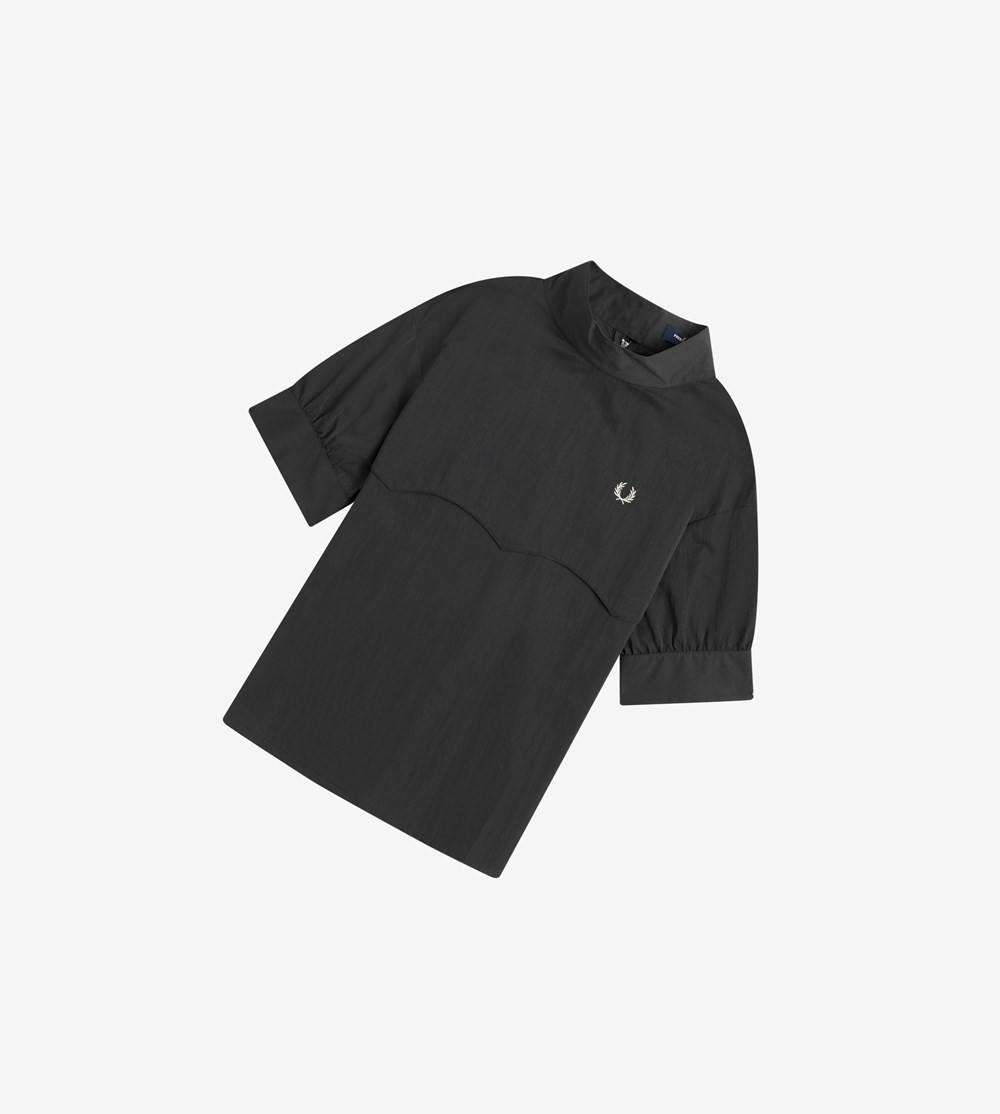 Black Fred Perry Yoke Detail Top Women's T Shirts & Tops | CZIFT-6372