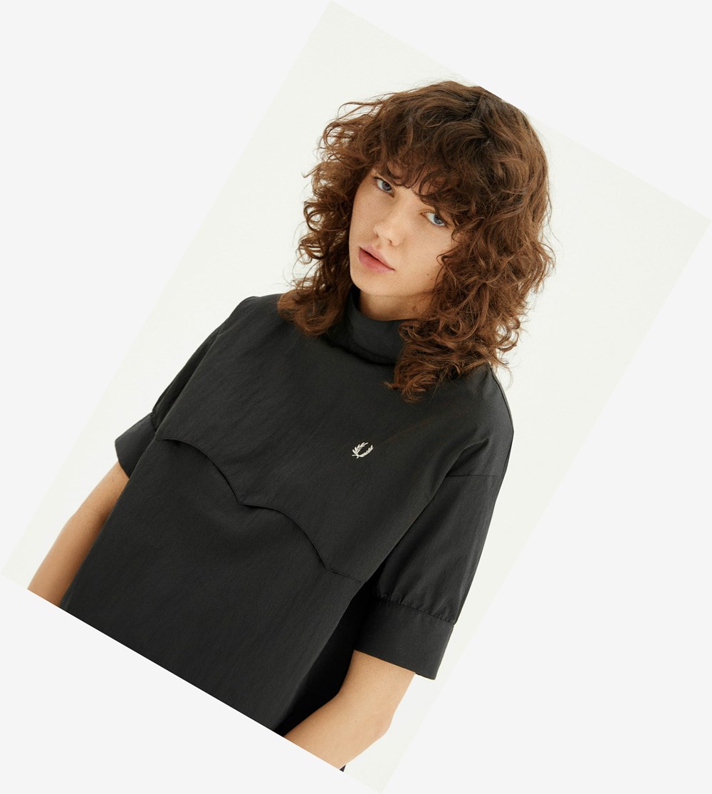 Black Fred Perry Yoke Detail Top Women\'s T Shirts & Tops | CZIFT-6372