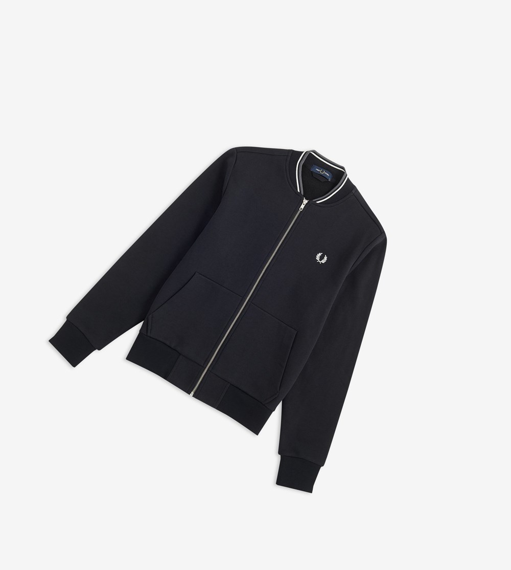 Black Fred Perry Zip Through Men's Sweatshirt | EJATP-3570