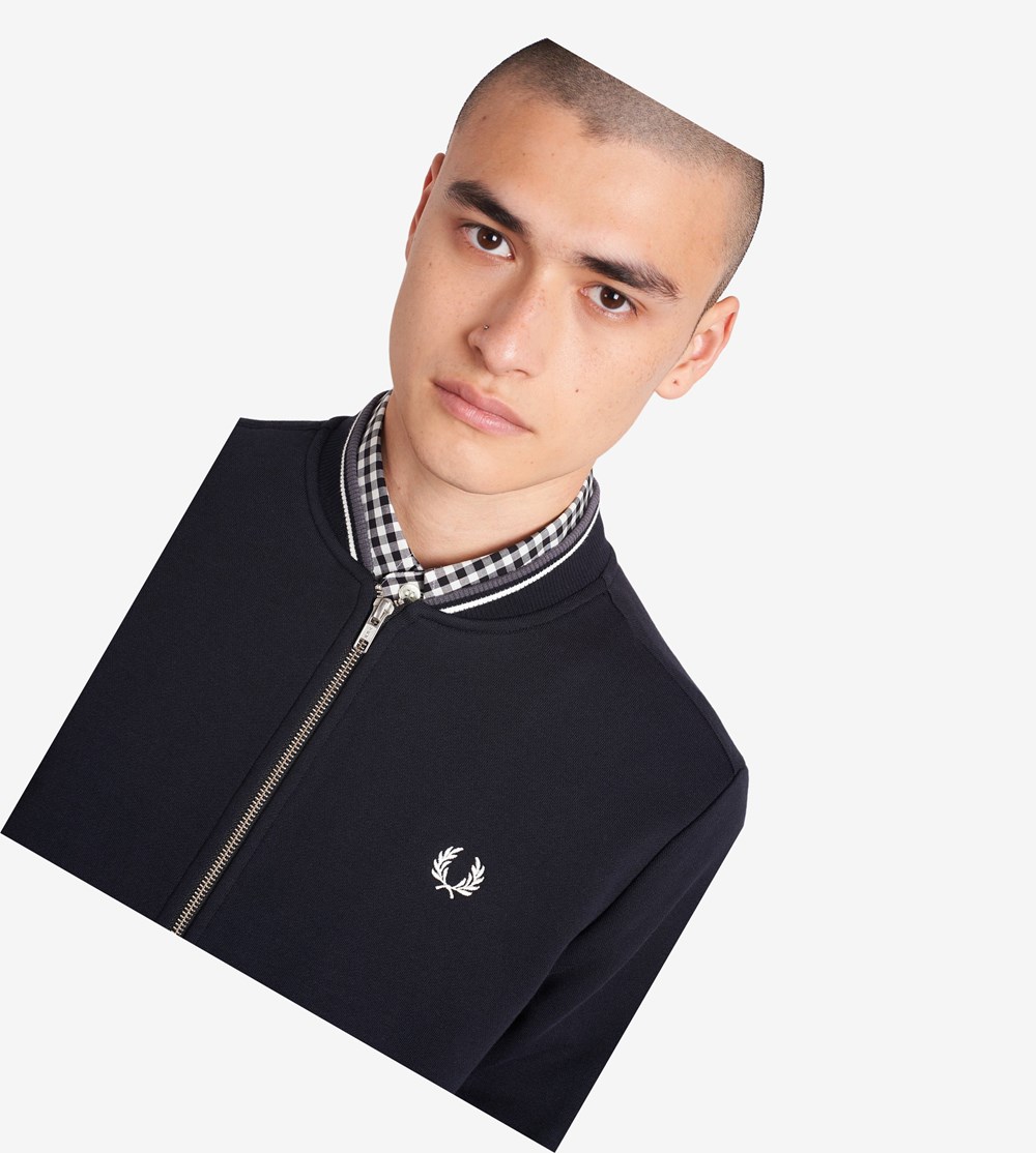 Black Fred Perry Zip Through Men's Sweatshirt | EJATP-3570