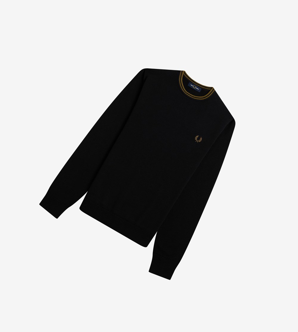 Black / Grey Fred Perry Classic Crew Neck Jumper Men's Knitwear | ECLJQ-4015