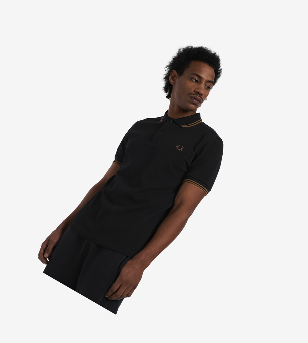 Black / Grey / Grey Fred Perry M3600 Men's Polo Shirts | NJLQY-3750