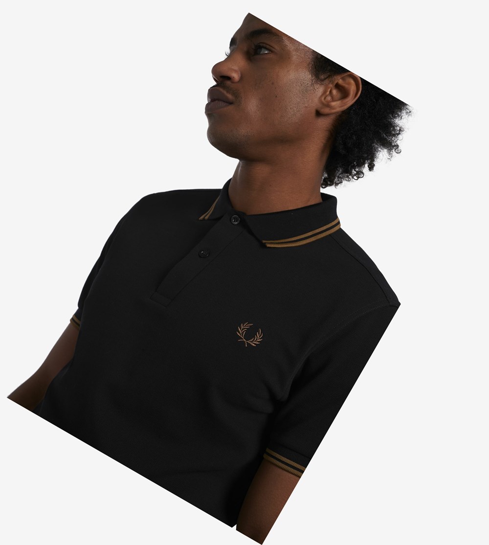 Black / Grey / Grey Fred Perry M3600 Men's Polo Shirts | NJLQY-3750