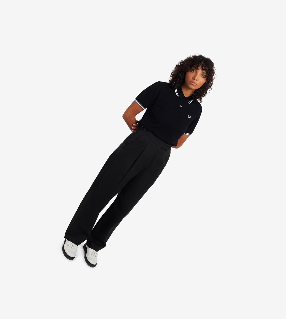 Black / White Fred Perry G3600 Women's Polo Shirts | HTOVY-2389