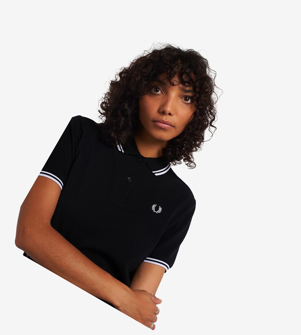 Black / White Fred Perry G3600 Women's Polo Shirts | HTOVY-2389