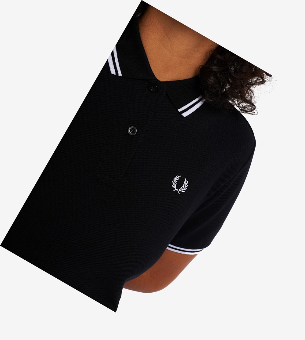 Black / White Fred Perry G3600 Women's Polo Shirts | HTOVY-2389