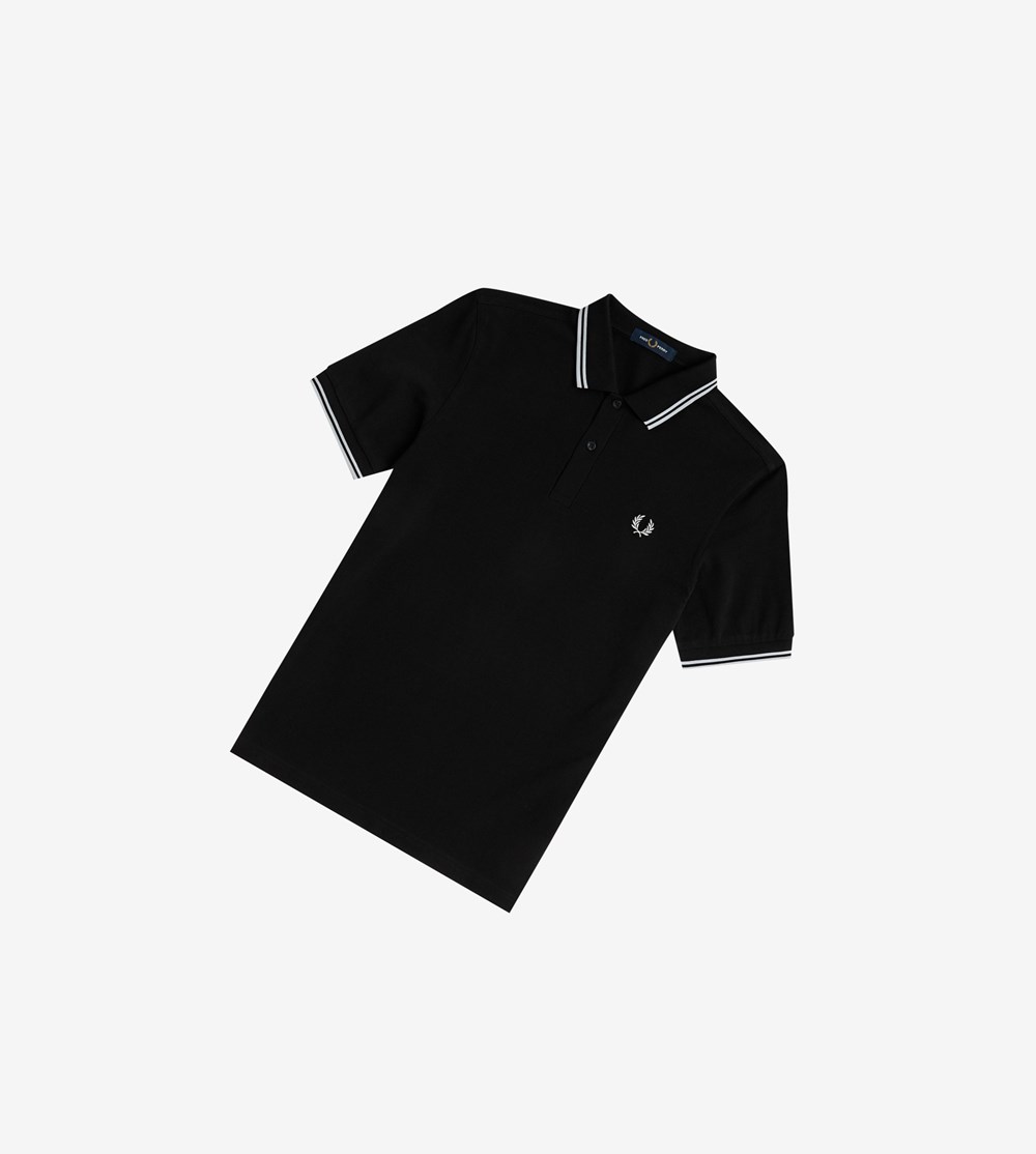 Black / White Fred Perry M3600 Men\'s Polo Shirts | MRLZO-8572