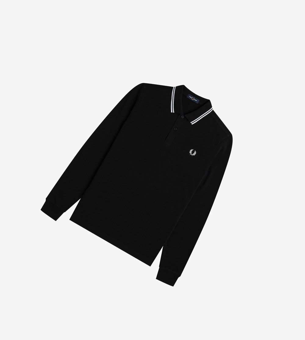 Black / White Fred Perry M3636 Men's Polo Shirts | QICJL-3402