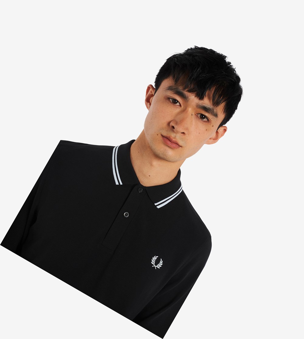 Black / White Fred Perry M3636 Men's Polo Shirts | QICJL-3402