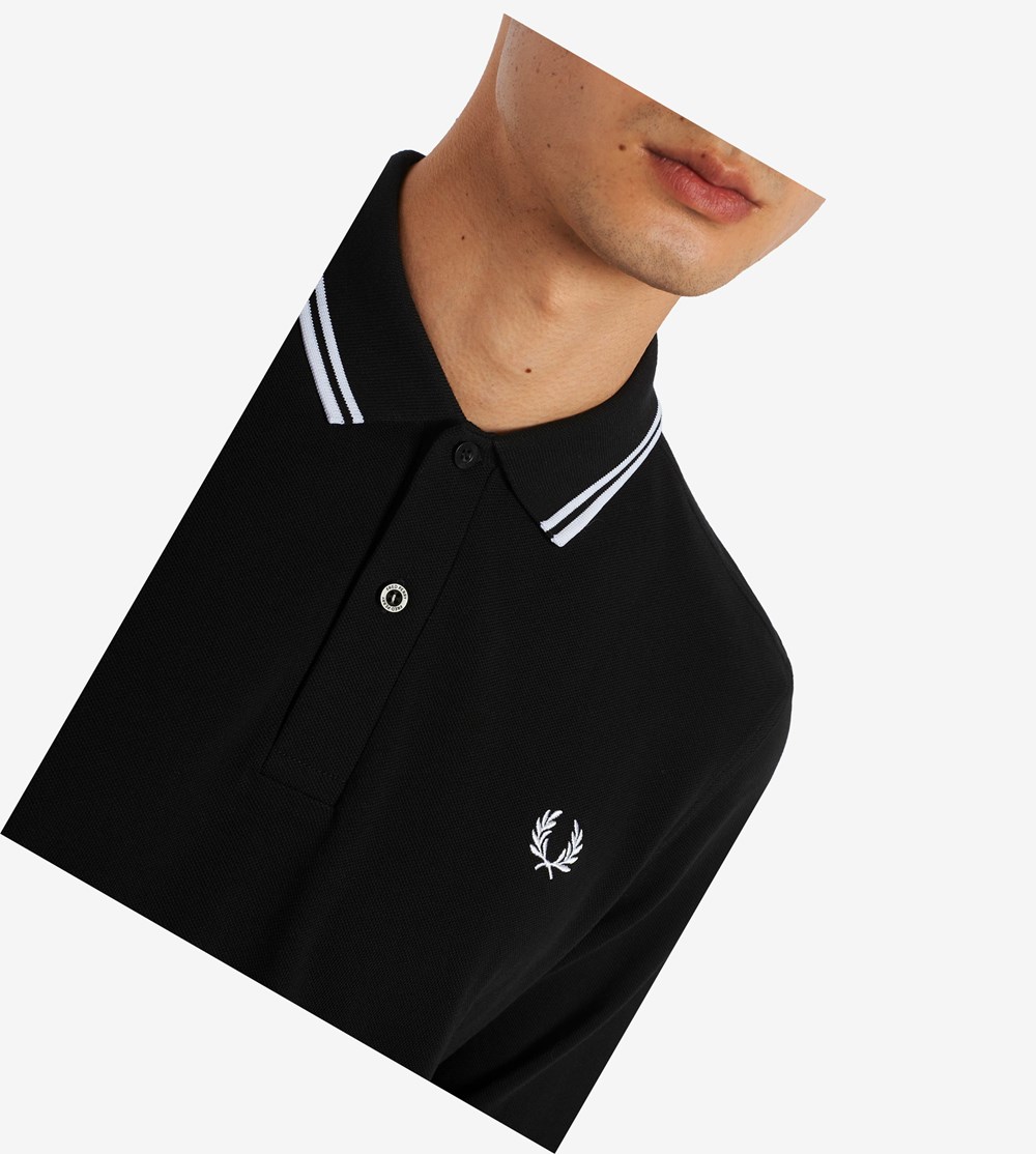 Black / White Fred Perry M3636 Men's Polo Shirts | QICJL-3402