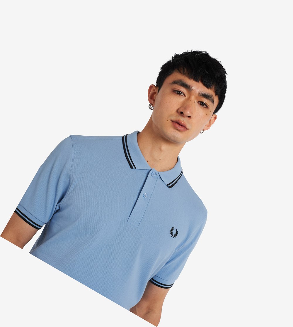 Blue / Black Fred Perry M3600 Men's Polo Shirts | ZQUFM-8514