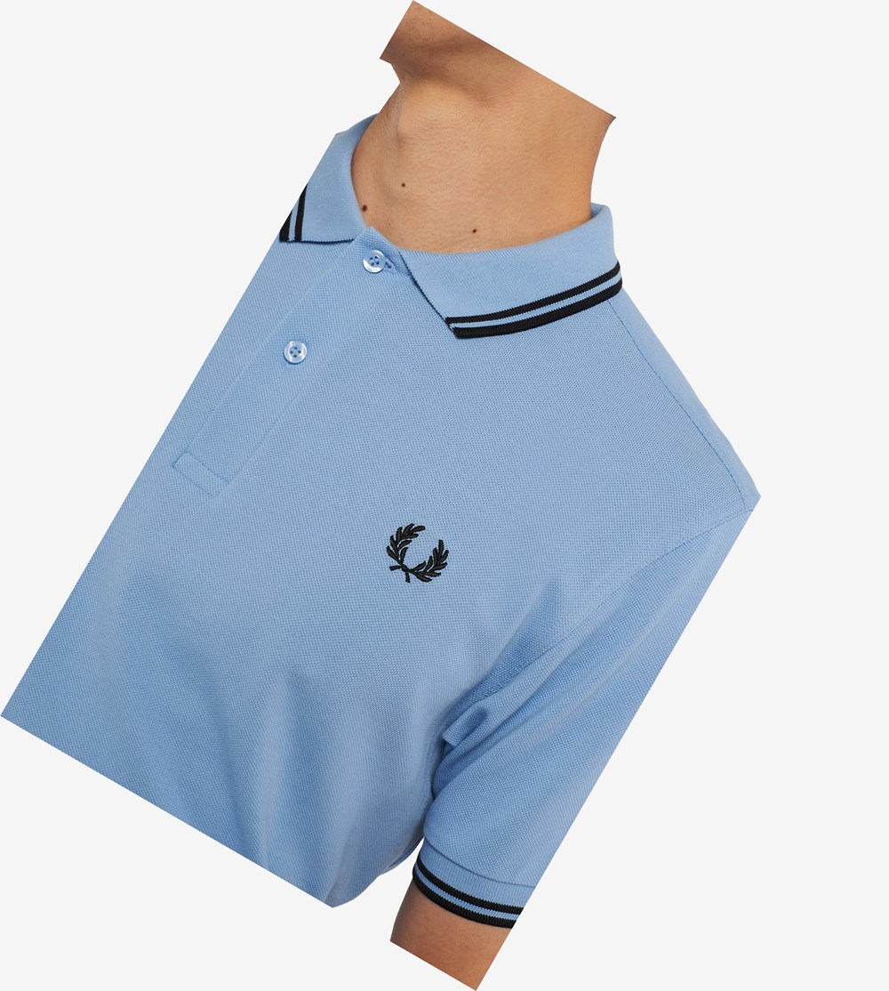 Blue / Black Fred Perry M3600 Men's Polo Shirts | ZQUFM-8514