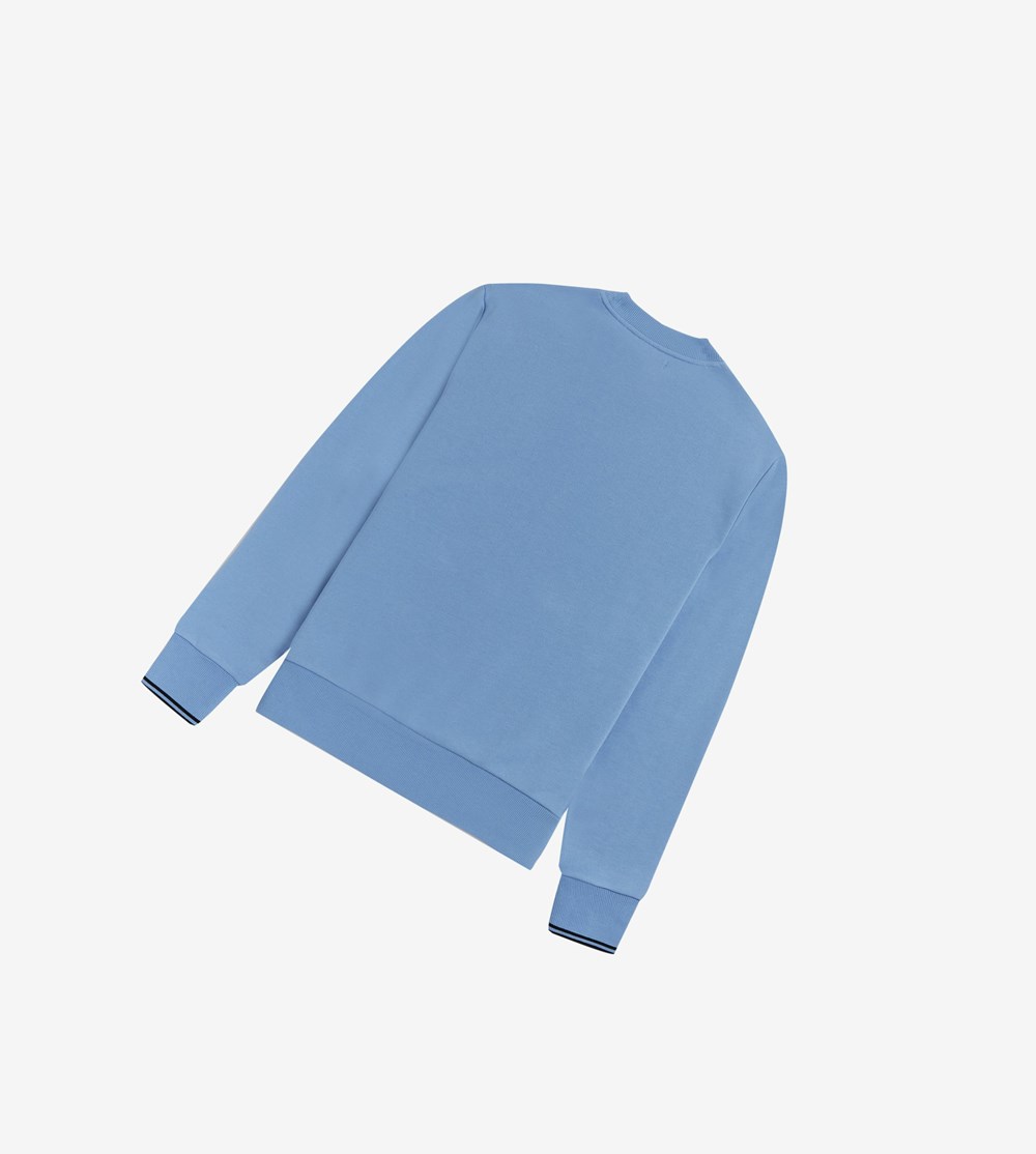 Blue Fred Perry Crew Neck Men's Sweatshirt | REBJC-4395