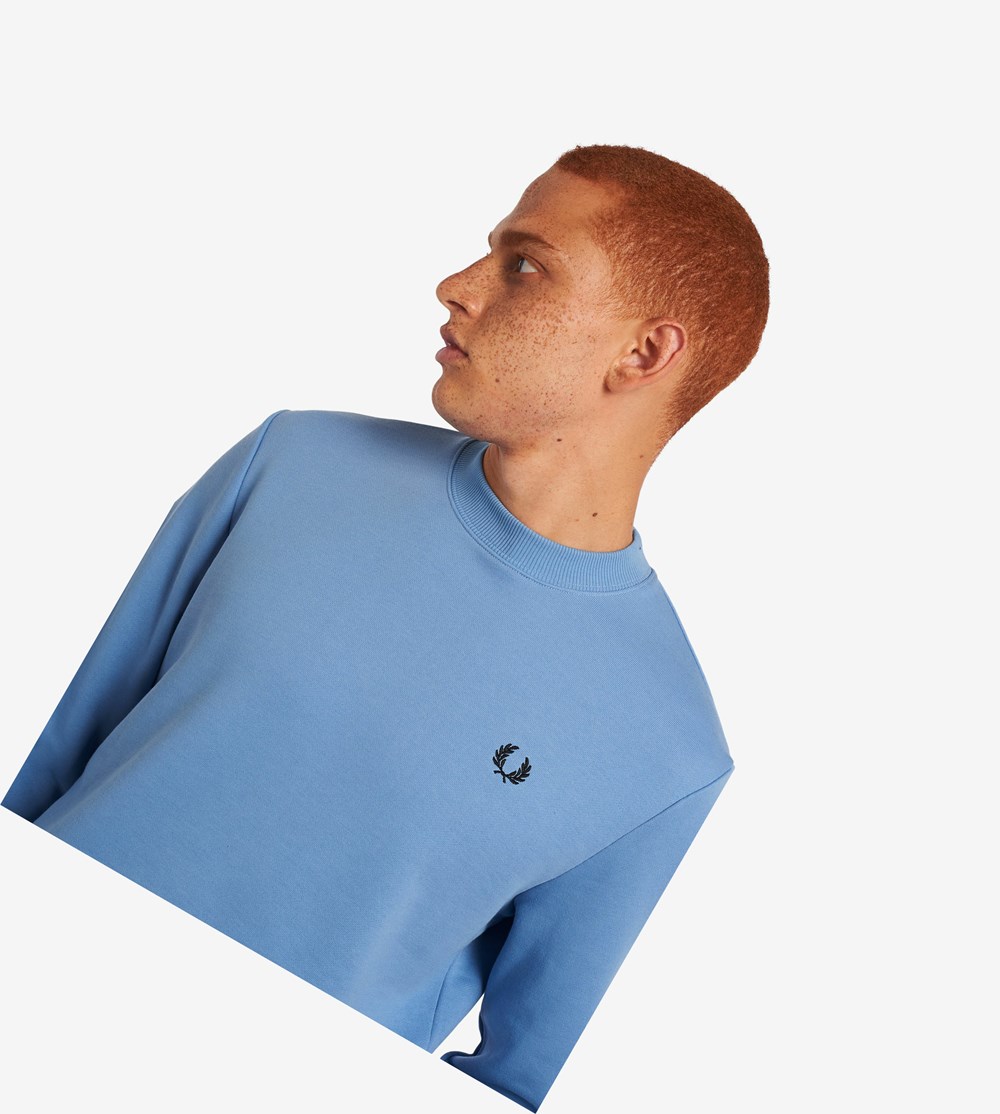 Blue Fred Perry Crew Neck Men's Sweatshirt | REBJC-4395