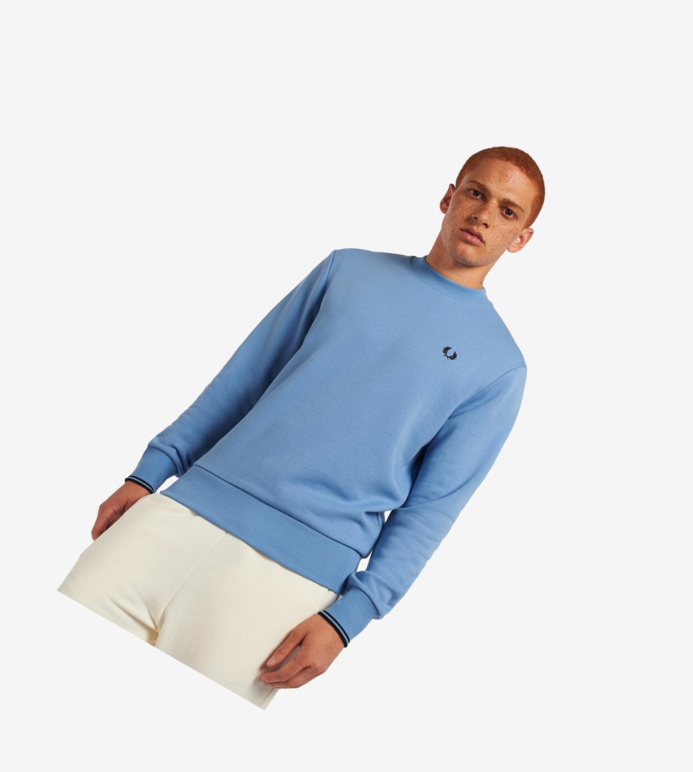 Blue Fred Perry Crew Neck Men\'s Sweatshirt | REBJC-4395