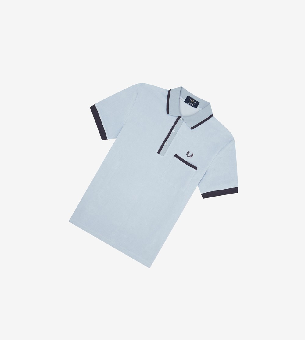 Blue Fred Perry Reissues Towelling Men's Polo Shirts | JXTHE-1207