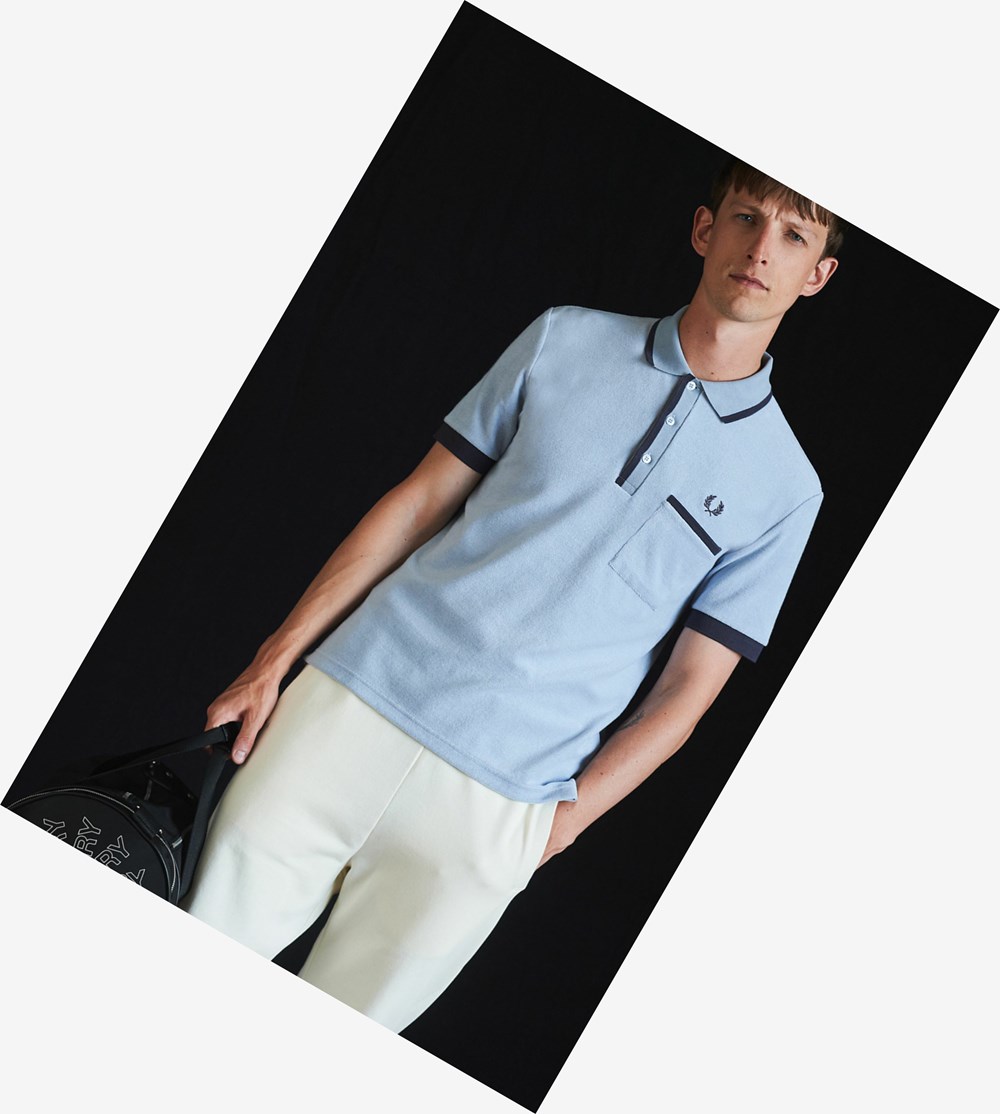 Blue Fred Perry Reissues Towelling Men\'s Polo Shirts | JXTHE-1207