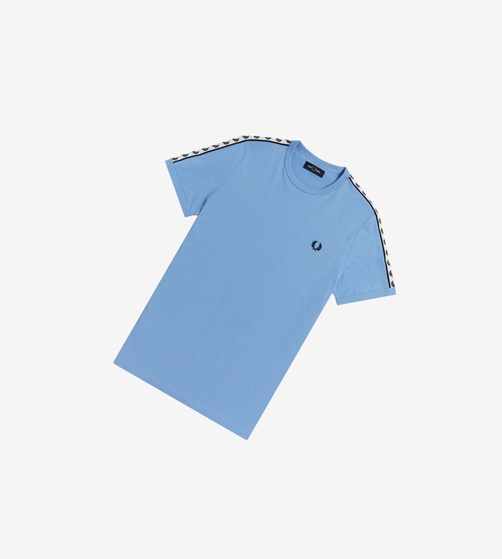 Blue Fred Perry Taped Ringer Men's T Shirts | LHYDE-1208