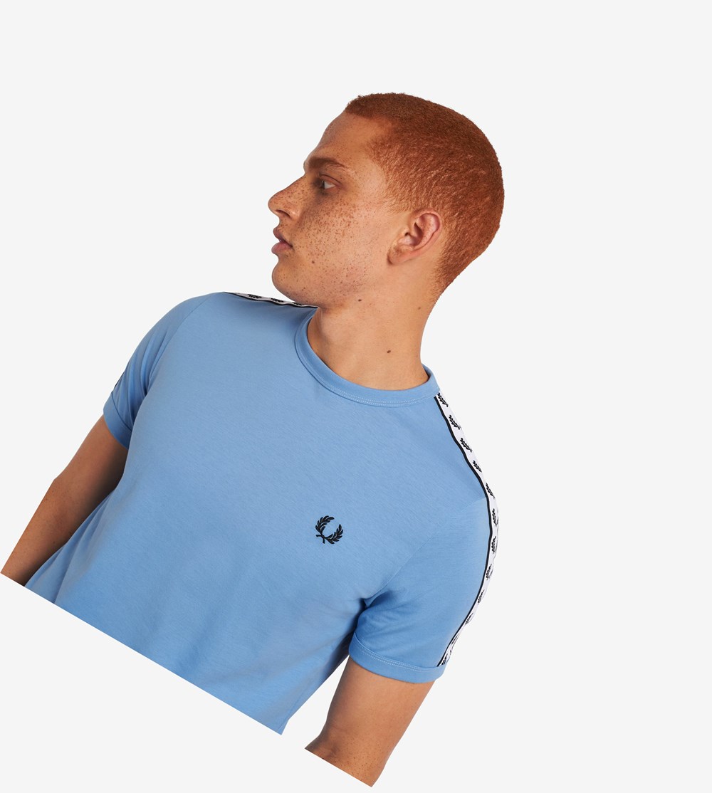 Blue Fred Perry Taped Ringer Men's T Shirts | LHYDE-1208