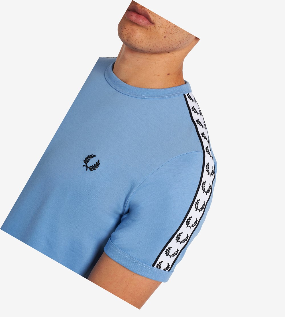 Blue Fred Perry Taped Ringer Men's T Shirts | LHYDE-1208