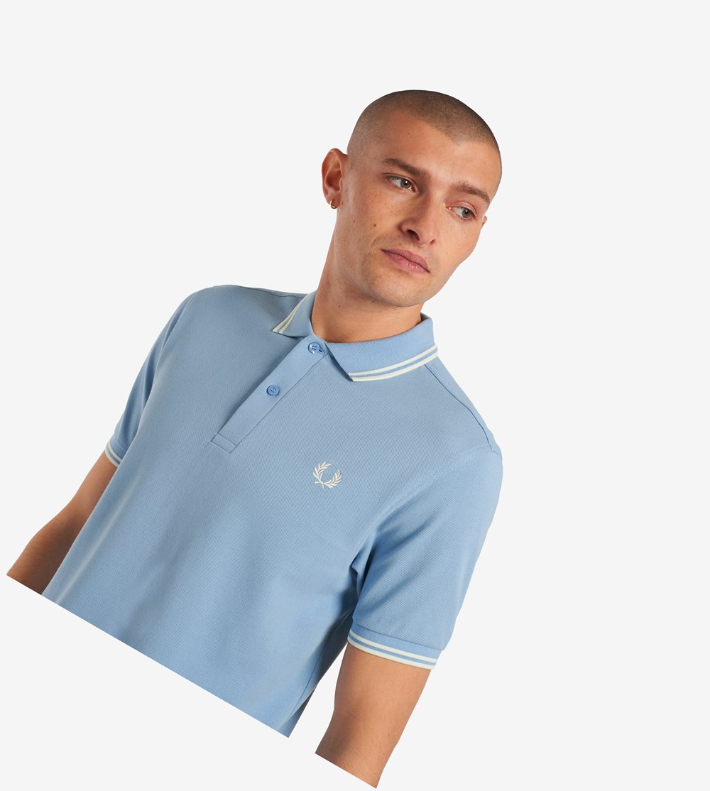 Blue / White Fred Perry M3600 Men's Polo Shirts | MVGZO-4602