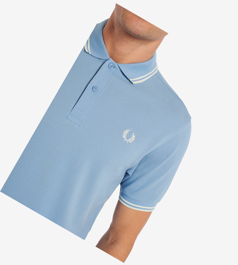 Blue / White Fred Perry M3600 Men's Polo Shirts | MVGZO-4602