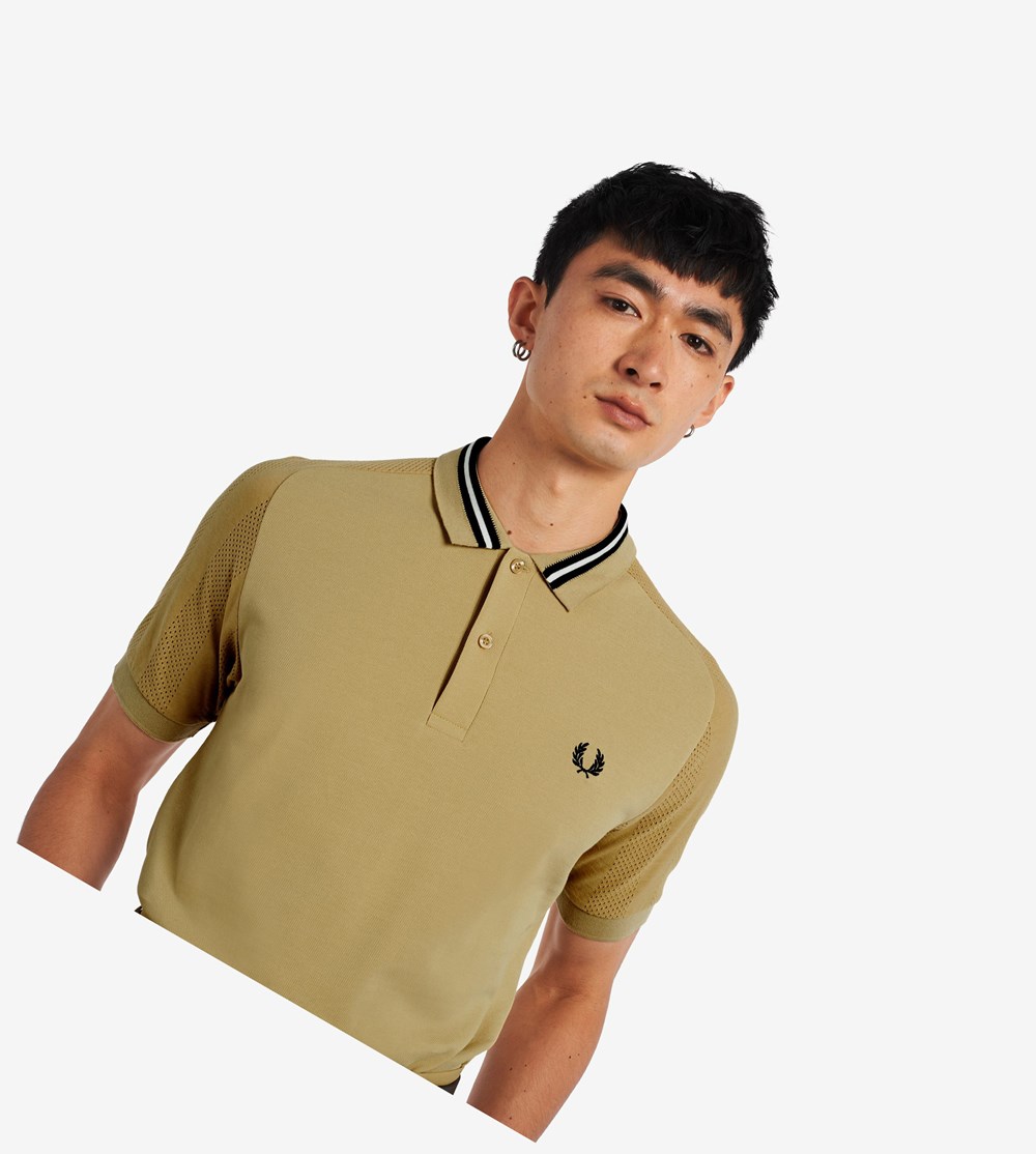 Brown Fred Perry Raglan Sleeve Men's Polo Shirts | SCVFQ-4521