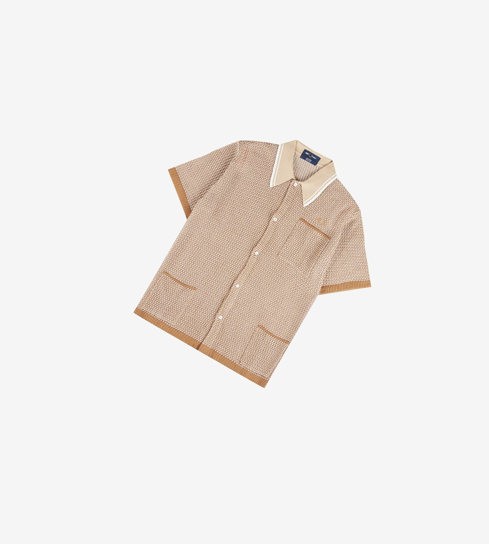 Brown Fred Perry Reissues Two Colour Knitted Shirt Men's Knitwear | NVPYX-7316