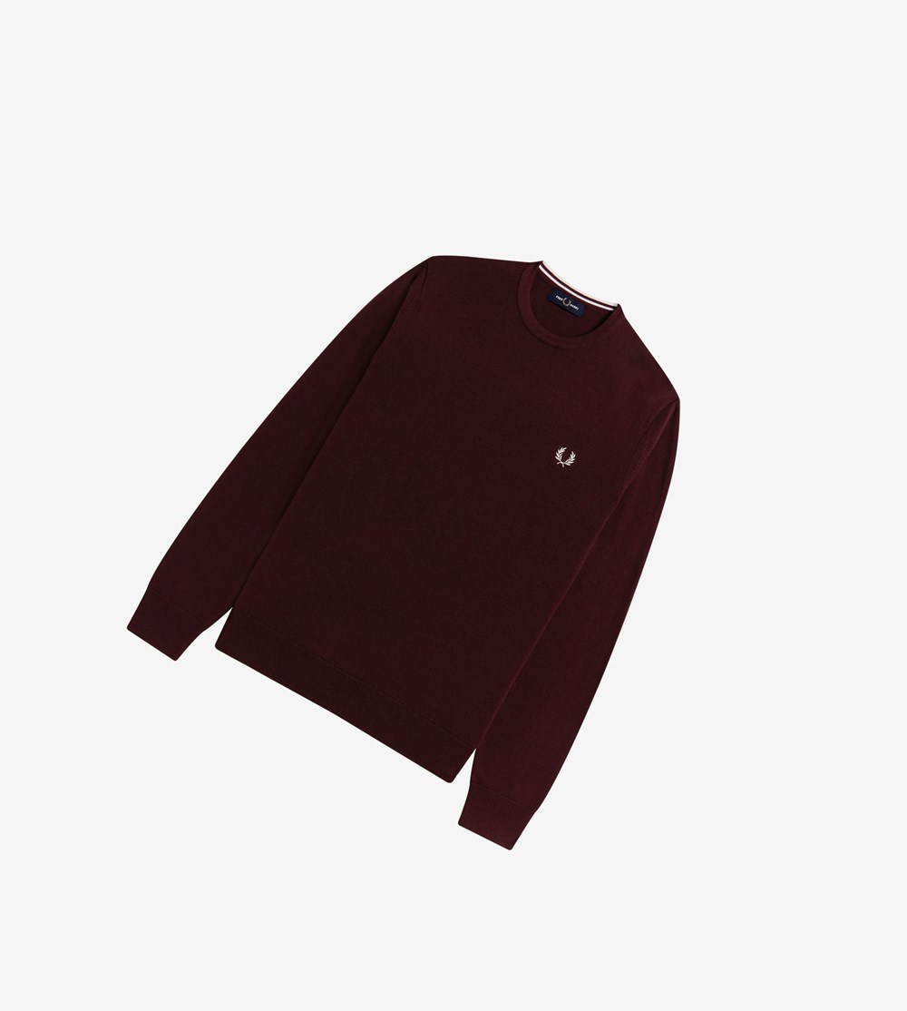 Burgundy Fred Perry Classic Crew Neck Jumper Men's Knitwear | NMSWH-1083