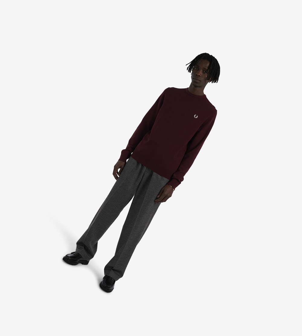 Burgundy Fred Perry Classic Crew Neck Jumper Men's Knitwear | NMSWH-1083