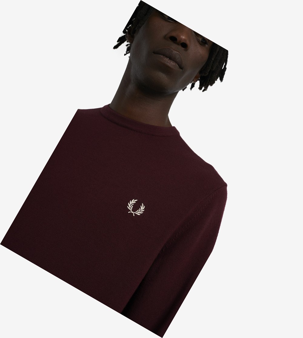 Burgundy Fred Perry Classic Crew Neck Jumper Men's Knitwear | NMSWH-1083