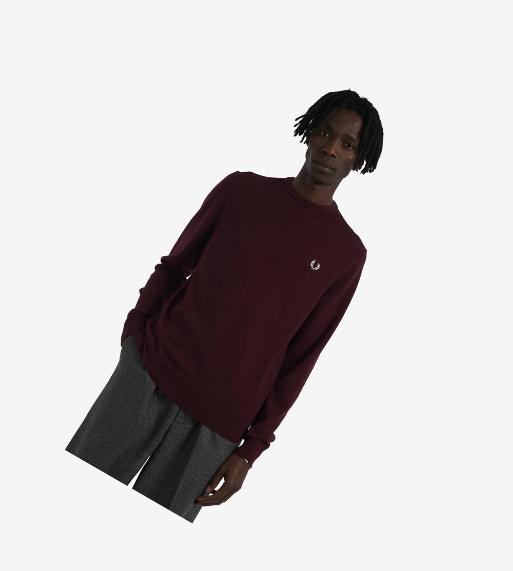 Burgundy Fred Perry Classic Crew Neck Jumper Men\'s Knitwear | NMSWH-1083