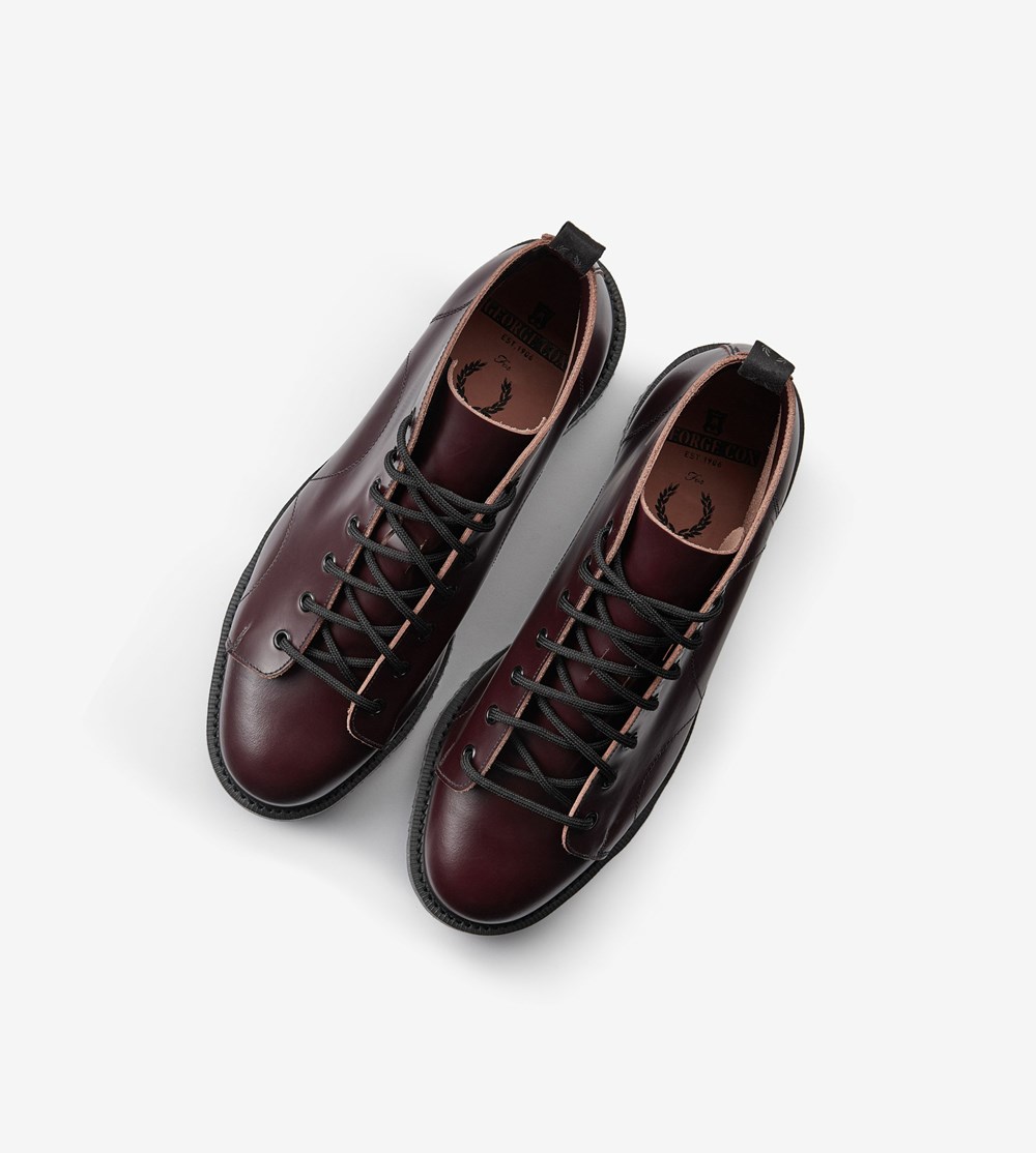 Burgundy Fred Perry George CoxLeather Monkey Boots Men's Boots | CHQBM-9853