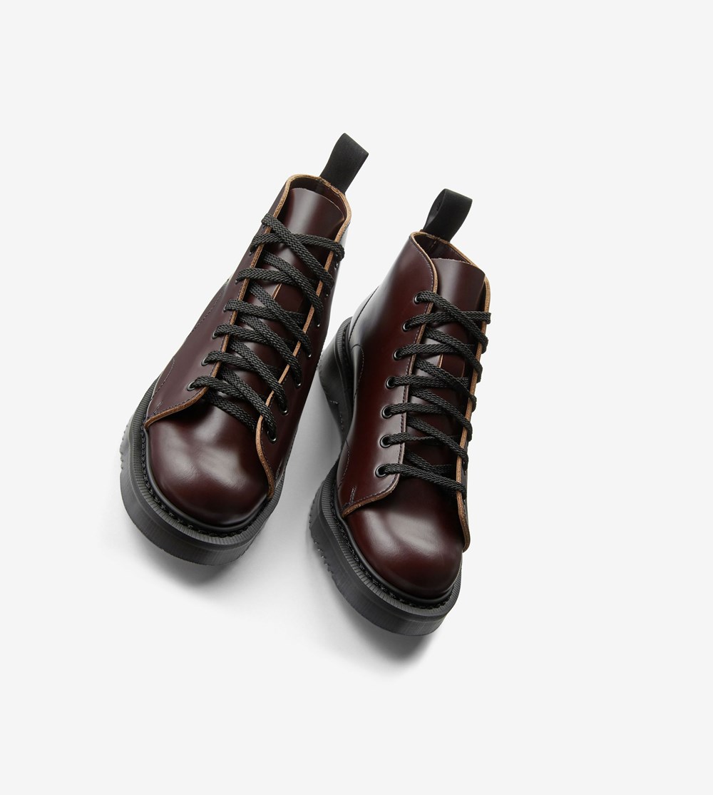 Burgundy Fred Perry George CoxLeather Monkey Boots Men's Boots | CHQBM-9853