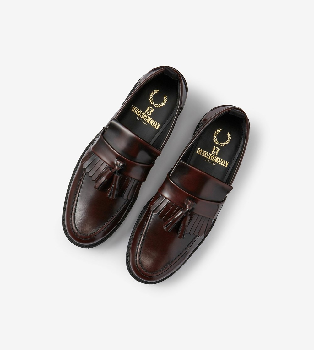 Burgundy Fred Perry George CoxTasse Men's Loafers | OKZGN-7628